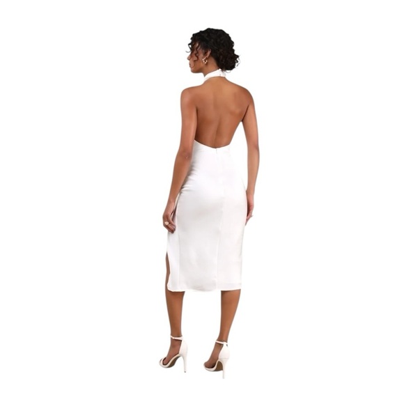 NEW Lulus Beyond Classy White Satin Halter Midi Dress Small #1563 - Picture 2 of 7